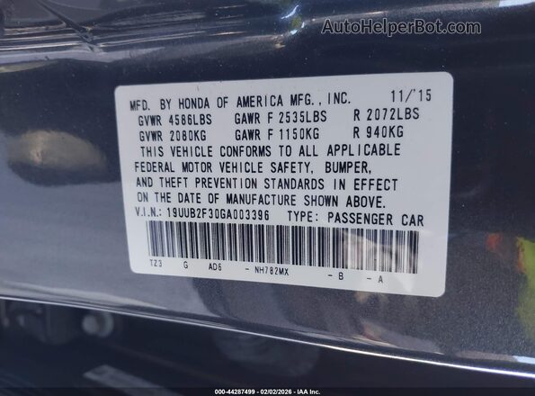 19UUB2F30GA003396 2016 ACURA TLX Серый Вид подкапотного пространства