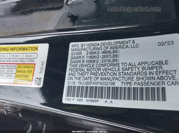 19UUB5F4XPA002198 2023 ACURA TLX Black ძრავის განყოფილების ხედი