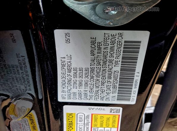 19UUB6F52SA003725 2025 ACURA TLX Black Widok naklejki z numerem VIN