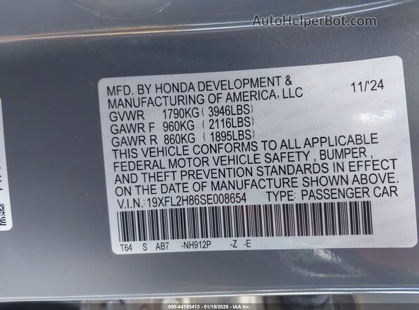 19XFL2H86SE008654 2025 HONDA CIVIC SEDAN Gray Widok komory silnika