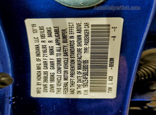 19XZE4F50LE005195 2020 HONDA INSIGHT Синий Вид подкапотного пространства