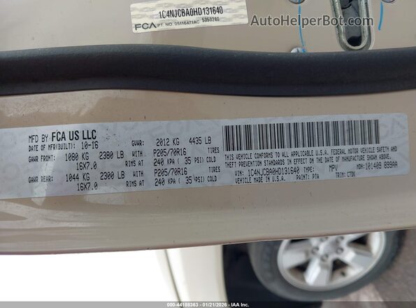 1C4NJCBA0HD131640 2017 JEEP COMPASS Коричневый Вид подкапотного пространства