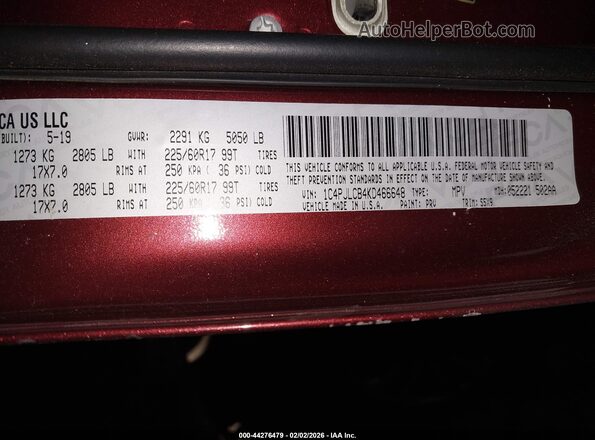 1C4PJLCB4KD466648 2019 JEEP CHEROKEE Red Widok komory silnika