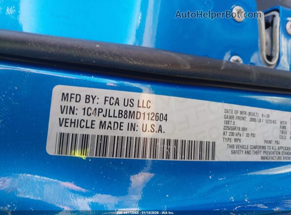 1C4PJLLB8MD112604 2021 JEEP CHEROKEE Blue Widok komory silnika