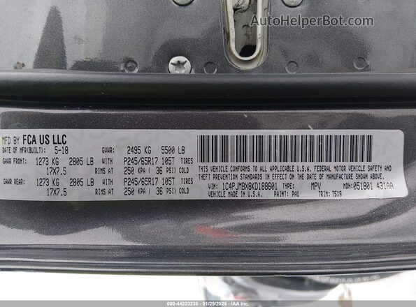 1C4PJMBX8KD188601 2019 JEEP CHEROKEE Серый Вид подкапотного пространства