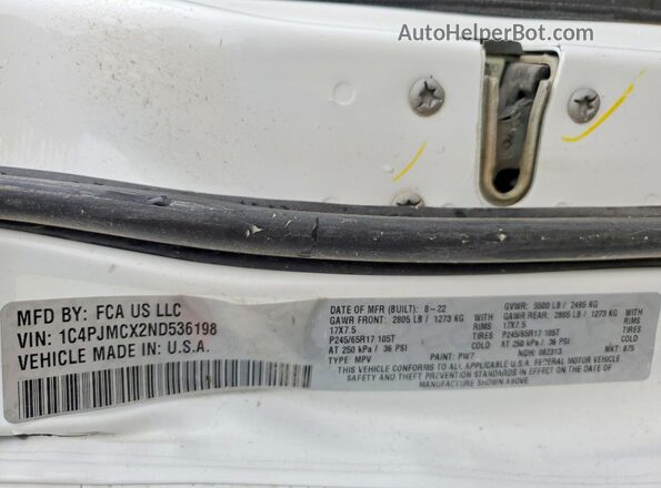 1C4PJMCX2ND536198 2022 JEEP CHEROKEE Белый Вид подкапотного пространства