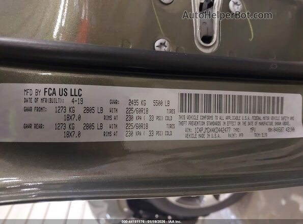 1C4PJMDX4KD442477 2019 JEEP CHEROKEE Зеленый Вид подкапотного пространства