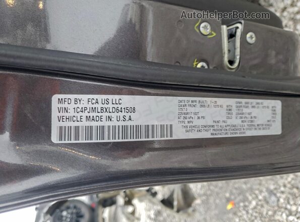 1C4PJMLBXLD641508 2020 JEEP CHEROKEE Серый Панорамный вид салона 360°