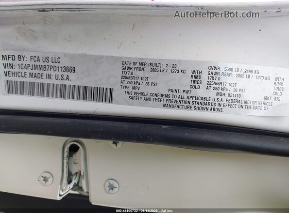 1C4PJMMB7PD113669 2023 JEEP CHEROKEE Белый Вид подкапотного пространства