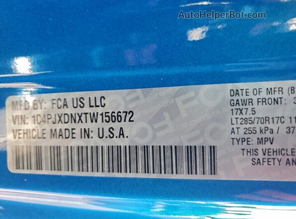 1C4PJXDNXTW156672 2026 JEEP WRANGLER Синий Вид наклейки с VIN-кодом