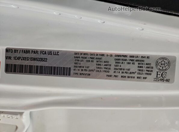 1C4PJXEG1SW633522 2025 JEEP WRANGLER White Вид наклейки з VIN-кодом