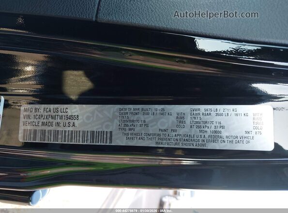 1C4PJXFN8TW194558 2026 JEEP WRANGLER Черный Вид подкапотного пространства