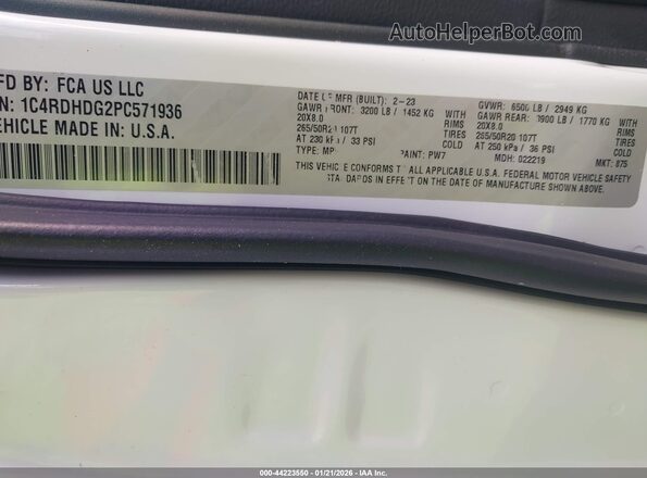 1C4RDHDG2PC571936 2023 DODGE DURANGO Белый Вид подкапотного пространства