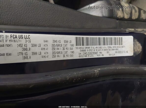1C4RDJDG3GC393087 2016 DODGE DURANGO Dark Blue Вид подкапотного пространства