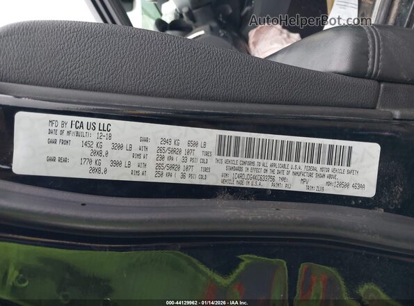 1C4RDJDG4KC633756 2019 DODGE DURANGO Черный Вид подкапотного пространства