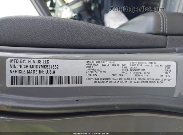 1C4RDJDG7MC521682 2021 DODGE DURANGO Gray Вид підкапотного простору