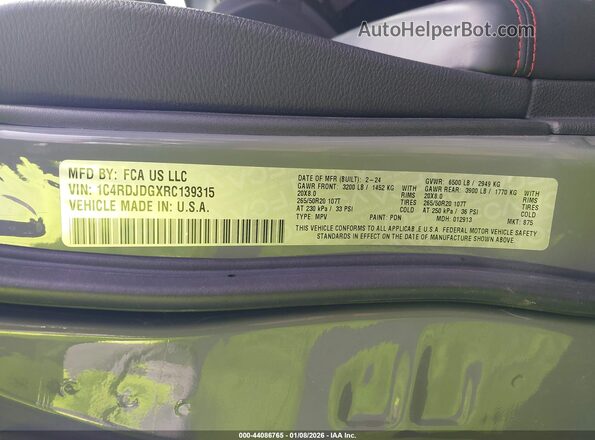1C4RDJDGXRC139315 2024 DODGE DURANGO Серый Вид подкапотного пространства