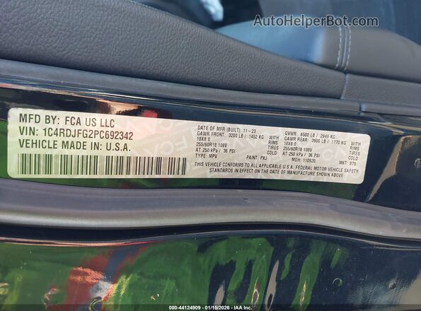 1C4RDJFG2PC692342 2023 DODGE DURANGO Black Widok komory silnika