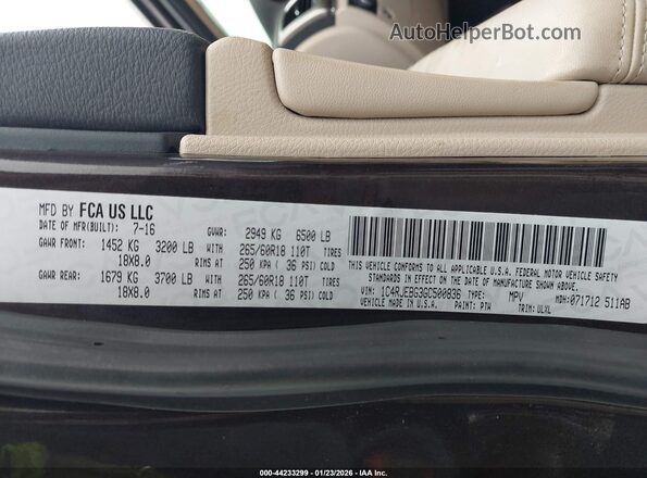 1C4RJEBG3GC500836 2016 JEEP GRAND CHEROKEE Коричневый Вид подкапотного пространства