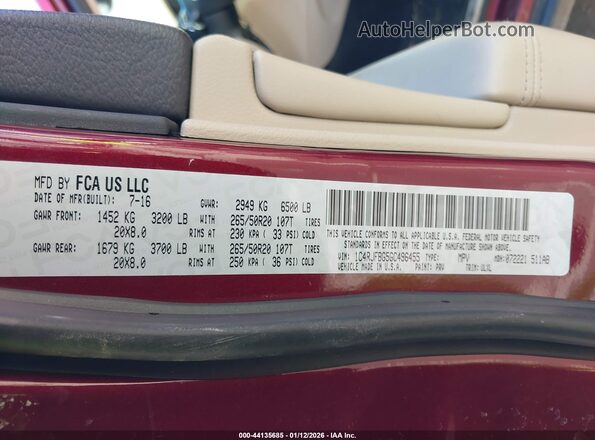 1C4RJFBG5GC496455 2016 JEEP GRAND CHEROKEE Красный Вид подкапотного пространства
