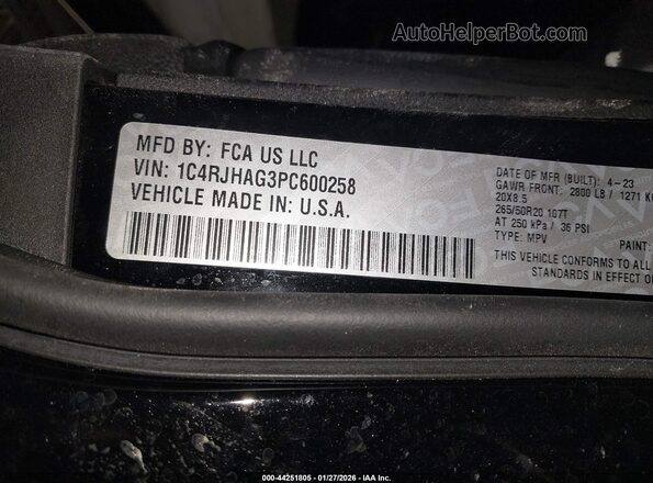 1C4RJHAG3PC600258 2023 JEEP GRAND CHEROKEE Black Вид підкапотного простору
