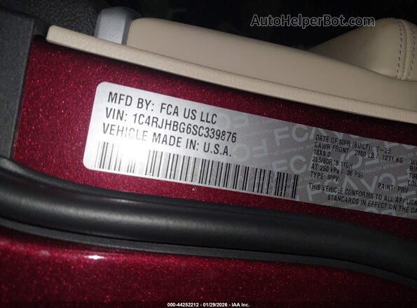 1C4RJHBG6SC339876 2025 JEEP GRAND CHEROKEE Красный Вид подкапотного пространства
