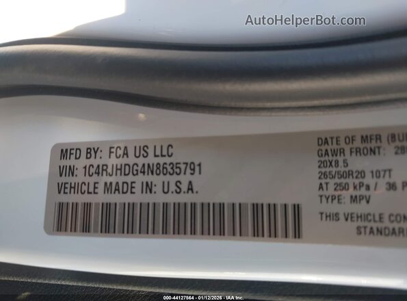 1C4RJHDG4N8635791 2022 JEEP GRAND CHEROKEE White Widok komory silnika