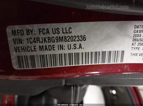 1C4RJKBG9M8202336 2021 JEEP GRAND CHEROKEE L Красный Вид подкапотного пространства