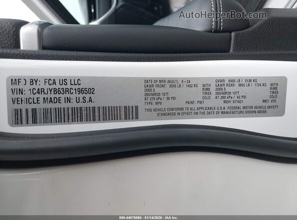1C4RJYB63RC196502 2024 JEEP GRAND CHEROKEE 4XE Белый Вид подкапотного пространства