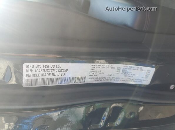 1C4SDJCT2MC822859 2021 DODGE DURANGO Black Вид наклейки з VIN-кодом