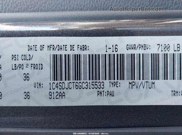 1C4SDJCT6GC315533 2016 DODGE DURANGO Серый Вид подкапотного пространства