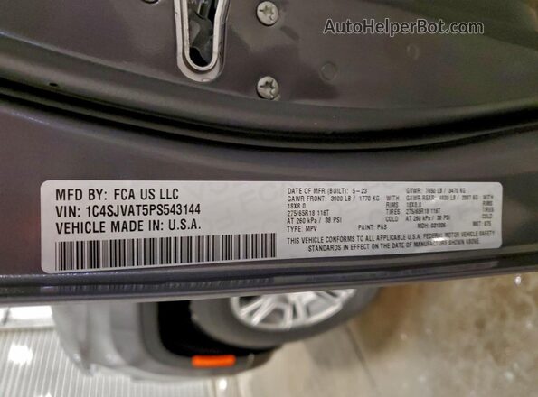 1C4SJVAT5PS543144 2023 JEEP WAGONEER Gray Vista de la etiqueta del VIN