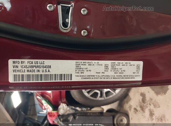 1C4SJVBP6RS154338 2024 JEEP WAGONEER Бордовый Вид подкапотного пространства