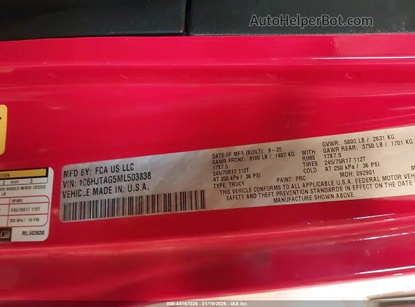 1C6HJTAG5ML503838 2021 JEEP GLADIATOR Красный Вид подкапотного пространства