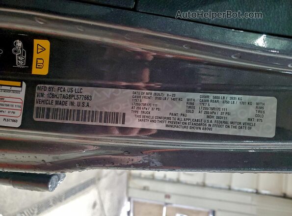 1C6HJTAG8PL577663 2023 JEEP GLADIATOR Charcoal Вид підкапотного простору