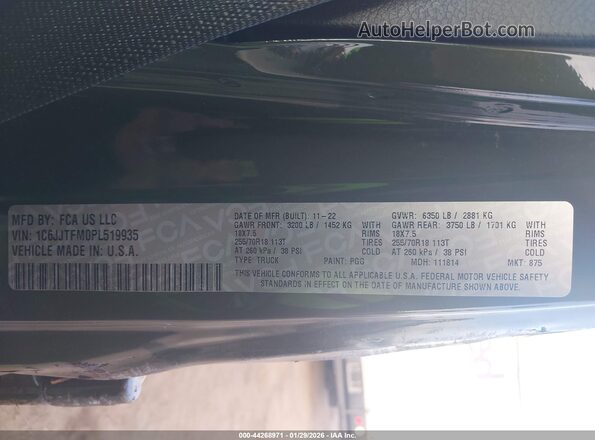 1C6JJTFM0PL519935 2023 JEEP GLADIATOR Зеленый Вид подкапотного пространства