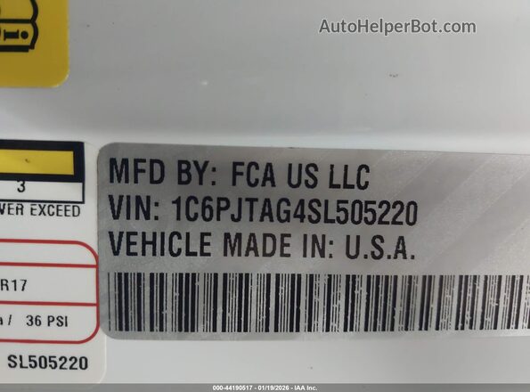 1C6PJTAG4SL505220 2025 JEEP GLADIATOR Белый Вид подкапотного пространства