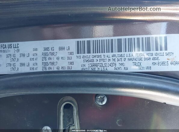 1C6RR6FG3LS114370 2020 RAM 1500 CLASSIC Brown Շարժիչի բաժամունքի տեսք