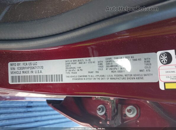 1C6SRFHP3SN717170 2025 RAM 1500 Красный Вид подкапотного пространства