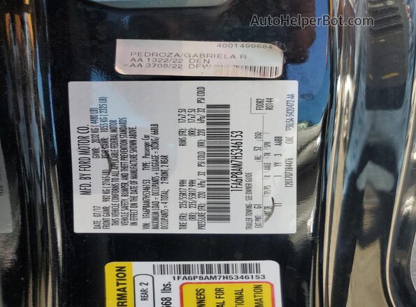 1FA6P8AM7H5346153 2017 FORD MUSTANG Черный Вид подкапотного пространства