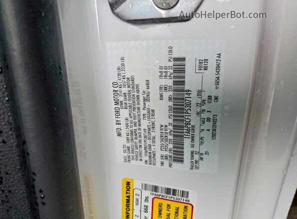 1FA6P8CF1P5307149 2023 FORD MUSTANG Белый Вид наклейки с VIN-кодом