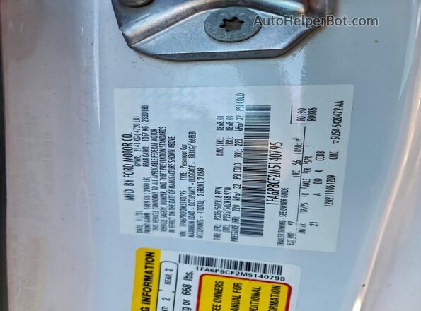 1FA6P8CF2M5140795 2021 FORD MUSTANG Белый Вид наклейки с VIN-кодом