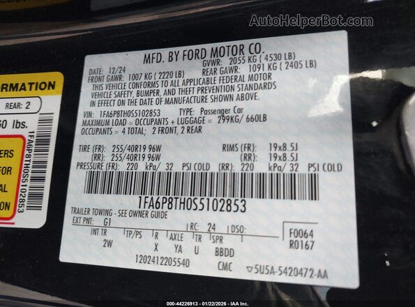 1FA6P8TH0S5102853 2025 FORD MUSTANG Black Widok komory silnika