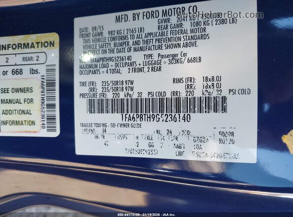 1FA6P8TH9G5236140 2016 FORD MUSTANG Синий Вид подкапотного пространства