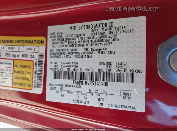 1FA6P8TH9R5141208 2024 FORD MUSTANG Красный Вид подкапотного пространства