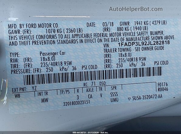 1FADP3L92JL282818 2018 FORD FOCUS ST White Widok komory silnika