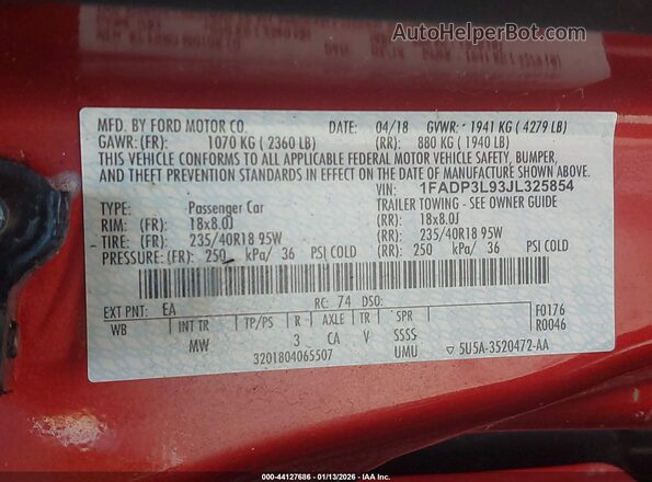 1FADP3L93JL325854 2018 FORD FOCUS ST Оранжевый Вид подкапотного пространства
