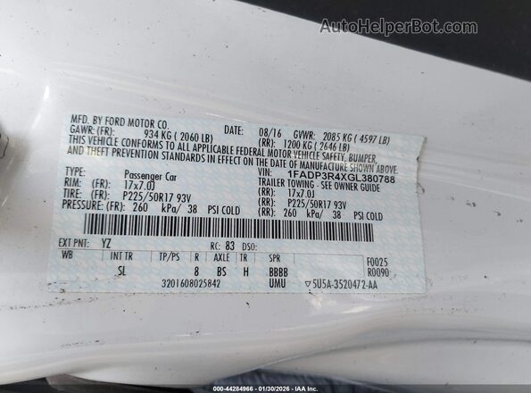 1FADP3R4XGL380788 2016 FORD FOCUS ELECTRIC White Vista del compartimento del motor