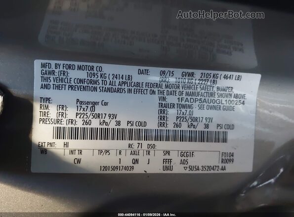 1FADP5AU0GL100254 2016 FORD C-MAX HYBRID Желто-коричневый Вид подкапотного пространства