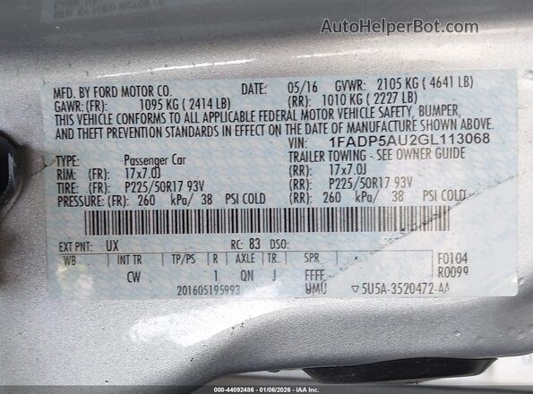 1FADP5AU2GL113068 2016 FORD C-MAX HYBRID Серебряный Вид подкапотного пространства
